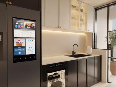 Modern Light Luxury Galley Kitchen with Smart Fridge 3D model