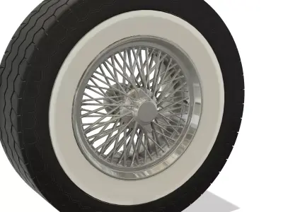 Wire spoke wheel with white wall tire 3D print model