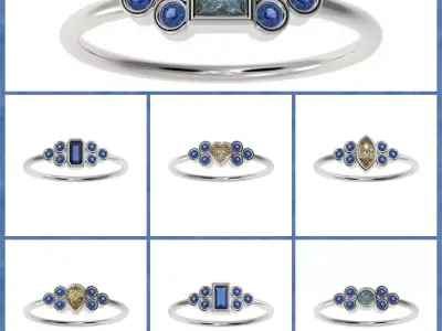 7 Basel ring with different central stones  3D Model Pack