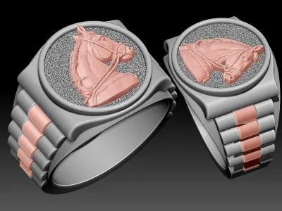 Horse head Snake watch Man Ring silver gold printable 3D print model