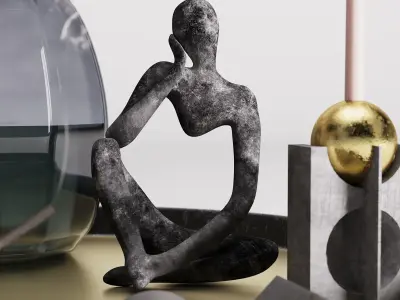 Decorative set 3 tray with candles and vase 3D model