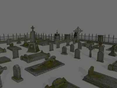 tombstone set two tombstones Low-poly 3D model