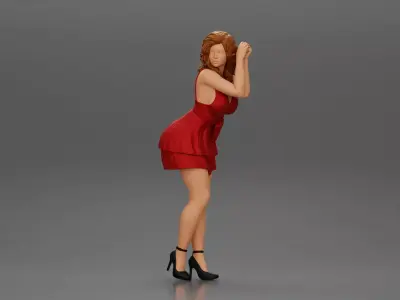 Attractive girl in dress robe Leaning Against car 3D print model