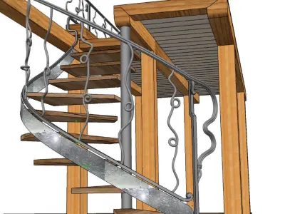 Spiral staircase with railing on the bed above 3D model