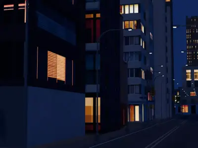 City Downtown Skyscraper Street 02 - NIGHT Low-poly 3D model