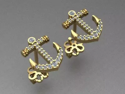 Anchor Diamond Earrings 3D print model