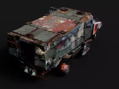 war destroyed BMC vehicle wreck PBR photogrammetry Low-poly 3D model