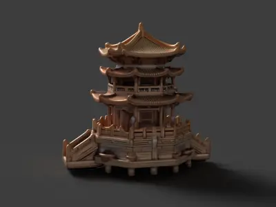 Chinese ancient tower  Low-poly 3D model