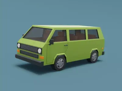 Stylized Cartoon Europe Van Game Asset Low-poly 3D model