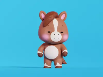 Horse Cartoon Character Rigged Animated Pony Chibi Kawaii  Low-poly 3D model