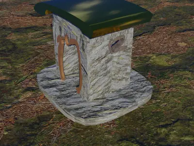 Stone house with door and window in Chinese scripts shape Low-poly 3D model