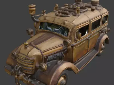 Steampunk Troop Transport Vehicle 3D Model Low-poly 3D model