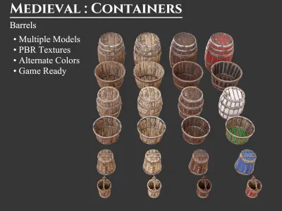 Medieval Collection Containers Wood Crates and Barrels