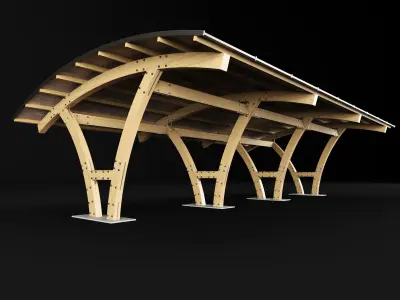 Woden pergola and carport 3D Model Collection