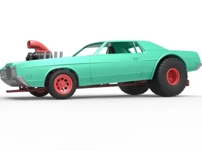 Pulling truck 2wd with Car shell Scale 1 to 25 3D print model