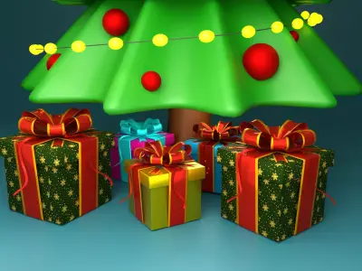 Cartoon Chistmas tree with gift boxes 3D model