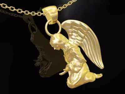 Angel Medallion Statue Sculpture pendant jewelry gold 3D print model