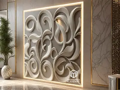 modern panel wall decor set wall relief mural CNC 128 3D model