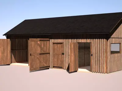 Wooden Garage for Car and Motorcycle with Small Workshop 3D model