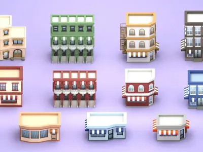 Cartoon Low Poly Building Pack Set1 Low-poly 3D model