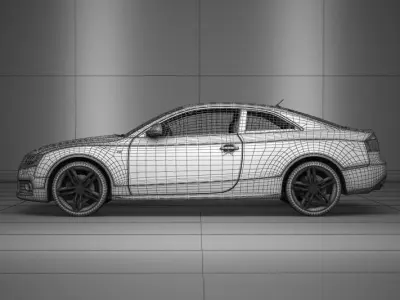 Black Audi A5 Coupe  In Dark Scene 3D model