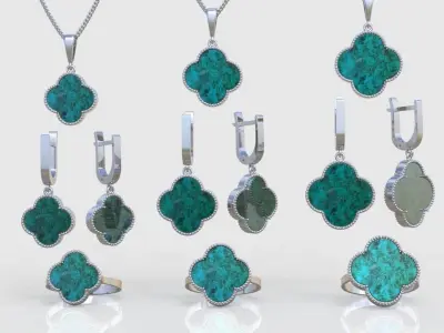 Ring Earring and Pendant Set 3D printable model 0047 3D Model Pack
