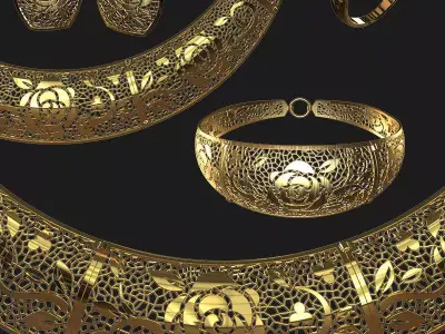 Jewelry set gold bracelet with intricate design 3D print model
