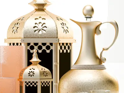 Decorative Set moroccan lantern with candles and candlesticks 3D model