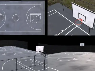 Street Basketball Court Low-poly 3D model