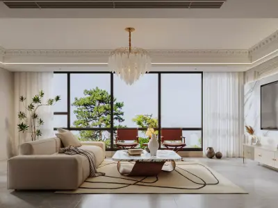 Luxury living room dining room interior scenes 11 3D model