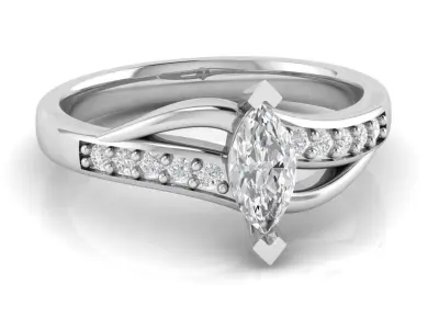 Engagement ring with marquise 3D print model