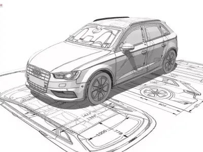 Audi A3 Sportback 3d blueprint Low-poly 3D model