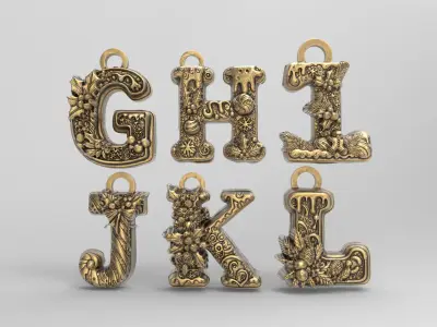 Alphabet christmas decor G to L 3D print model