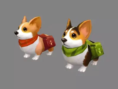 Cartoon corgis - puppy dogs  Low-poly 3D model
