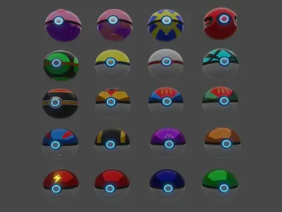a set of pokeballs Free 3D model