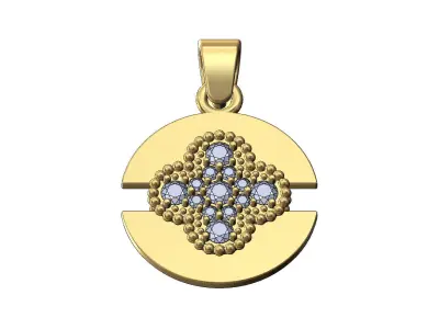 Diamond beaded flower cluster split round pendant with bail 3D print model