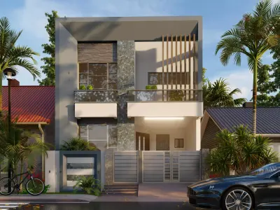 front elevation House Modern 3D model