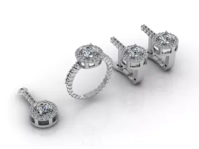 Mini Set Ring Pendant Earrings STL 3DM Womens Jewelry 3D print model