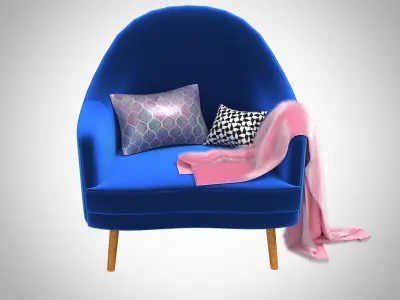 Armchair with blanket and cushions  3D model