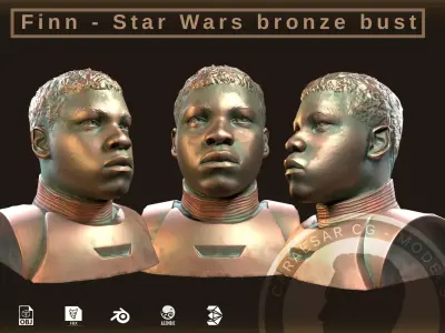 Finn - Star Wars bronze bust Low-poly 3D model