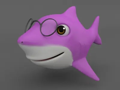 Shark family cartoon Low-poly 3D model