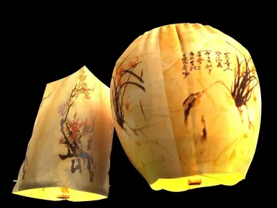 Chinese sky lantern Low-poly 3D model