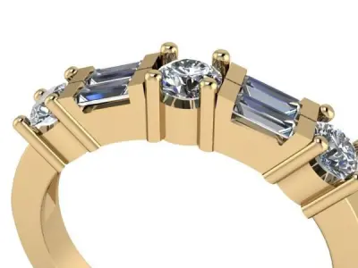 VINTAGE  BAGUETTE AND ROUND DIAMOND WEDDING BAND 3D print model 3D print model