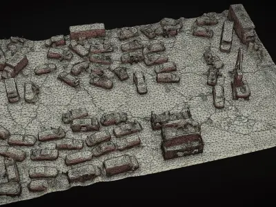 car wreckage abandoned area terrain dronescan Low-poly 3D model