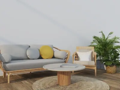Interior house set - livingroom and bedroom 3D model