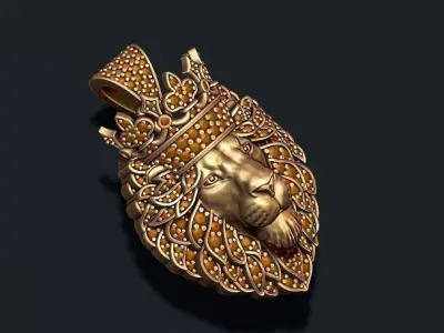 Leon pendant with diamonds and crown  027 3D print model