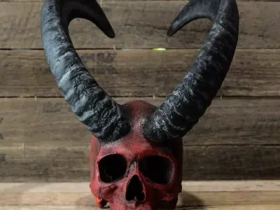 Red Oni mask Horned Blood Skull toy 3D print model