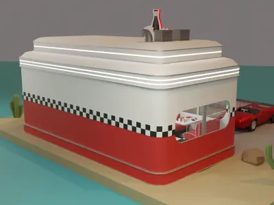 American diner - Full version Low-poly 3D model