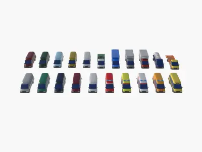 set of light-duty cars Low-poly 3D model