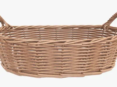 Wicker basket oval with handles light brown 3D model